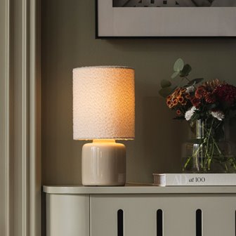 Beżowa lampa stołowa japandi boucle Florian 39cm